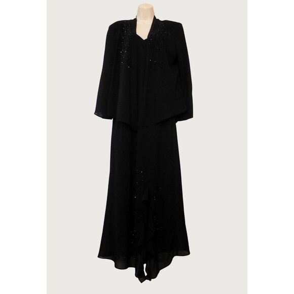 R&M Richards Dresses & Skirts - R&M Richards Black Beaded Formal Dress & Jacket Set Size 14 Elegant